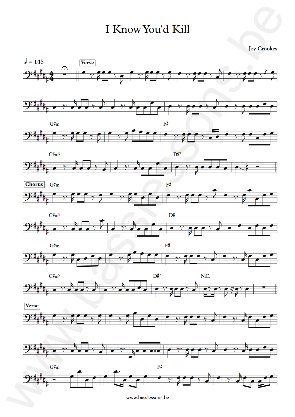 Joy Crookes I Know You'd Kill Bass Transcription