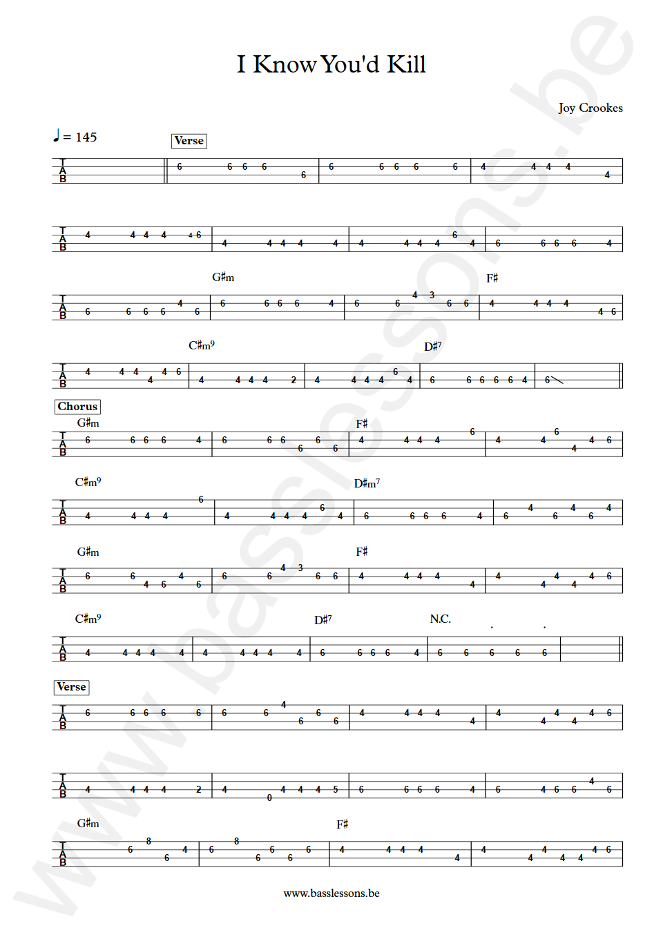 Joy Crookes I Know You'd Kill Bass Tab