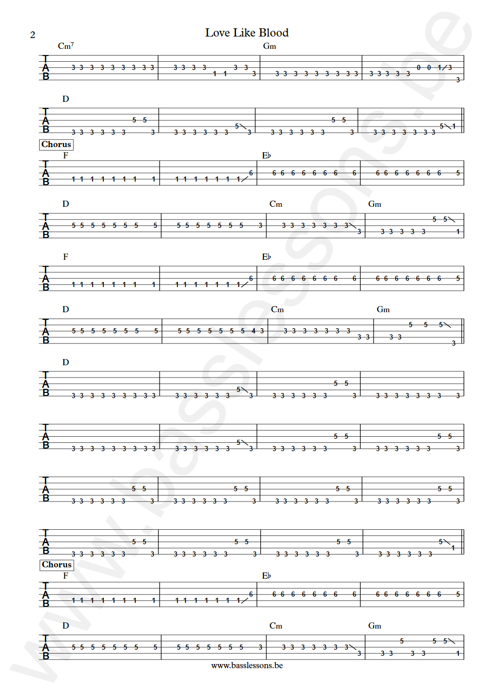 Killing Joke Love Like Blood Paul Raven  Bass Tab 5-string part 2