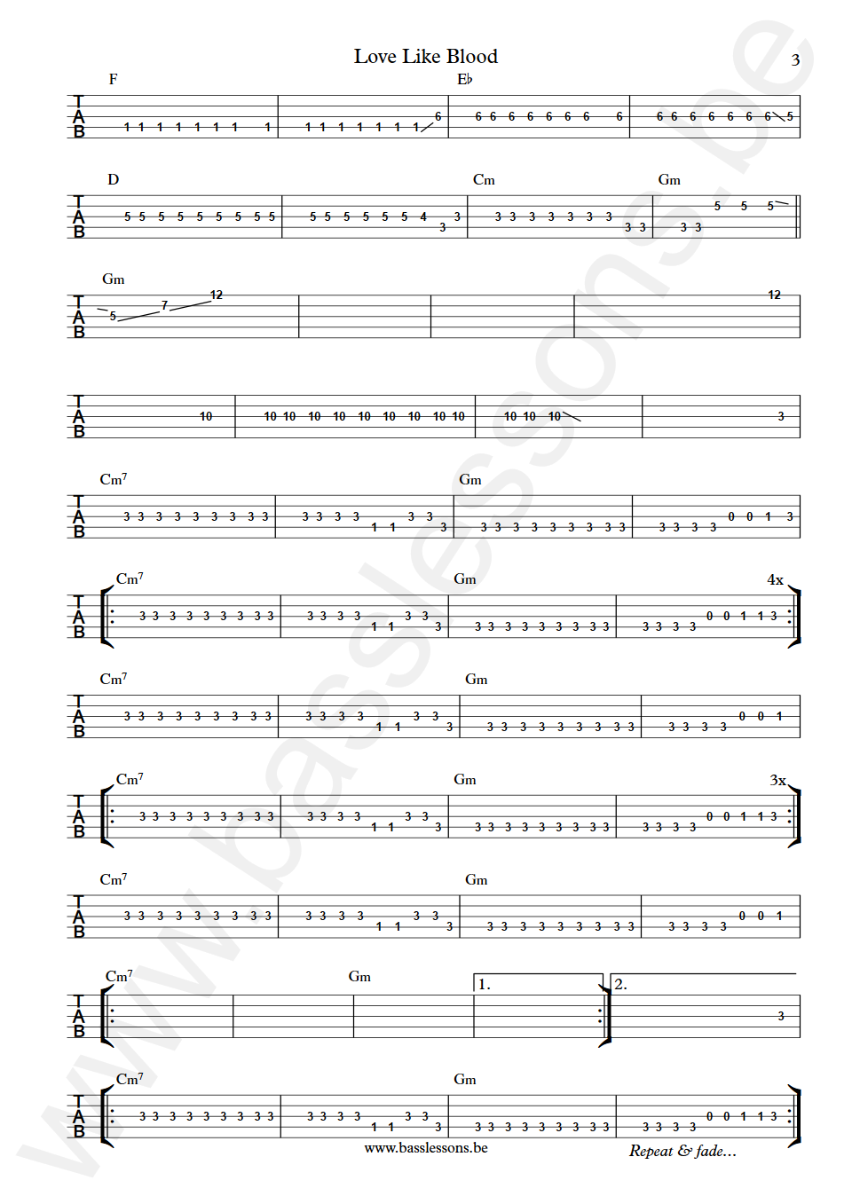 Killing Joke Love Like Blood Paul Raven  Bass Tab 5-string part 3