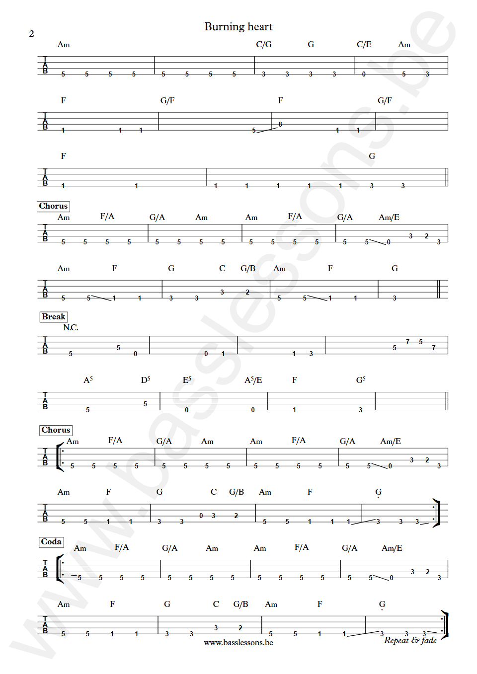 Survivor Burning heart Stephan Ellis Bass Tabs part 2