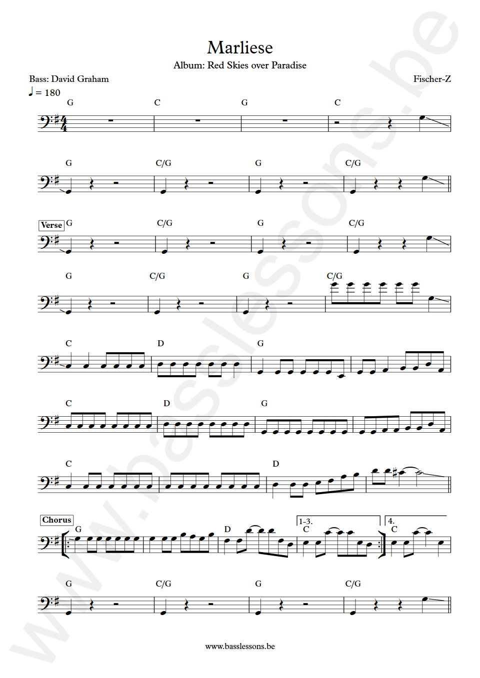 Fischer-Z Marliese David Graham Bass Transcription