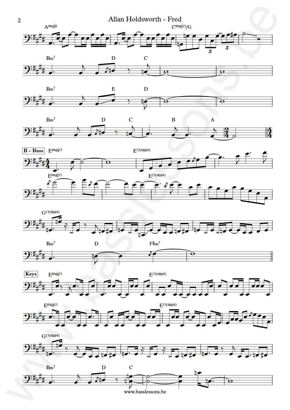 Allan Holdsworth Fred Jimmy Haslip Bass Transcription part 2