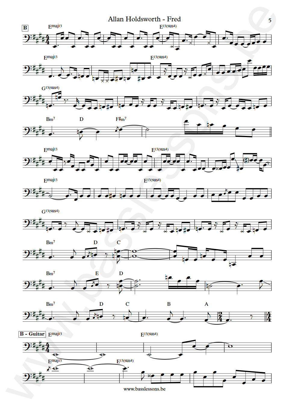 Allan Holdsworth Fred Jimmy Haslip Bass Transcription part 5