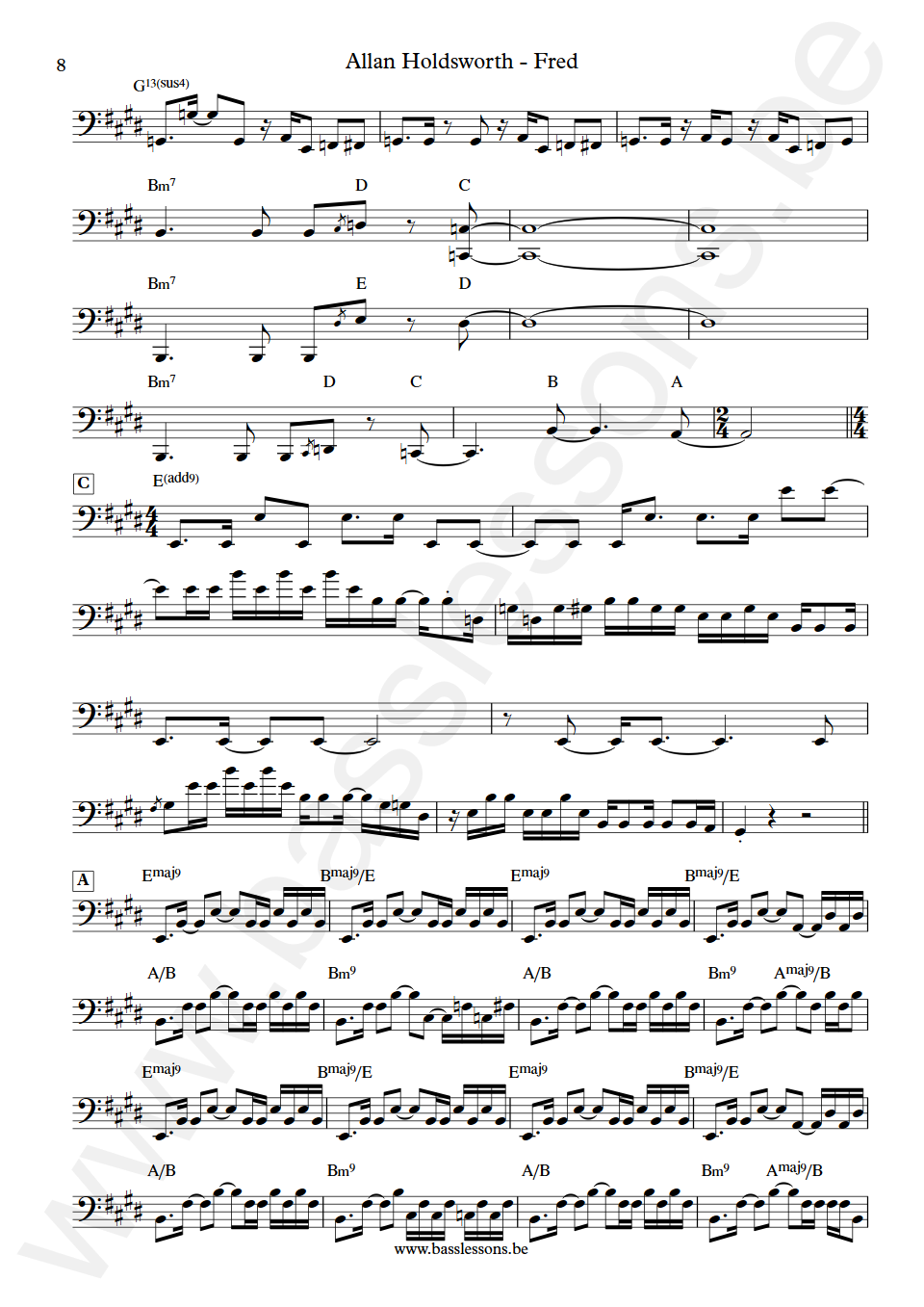 Allan Holdsworth Fred Jimmy Haslip Bass Transcription part 8