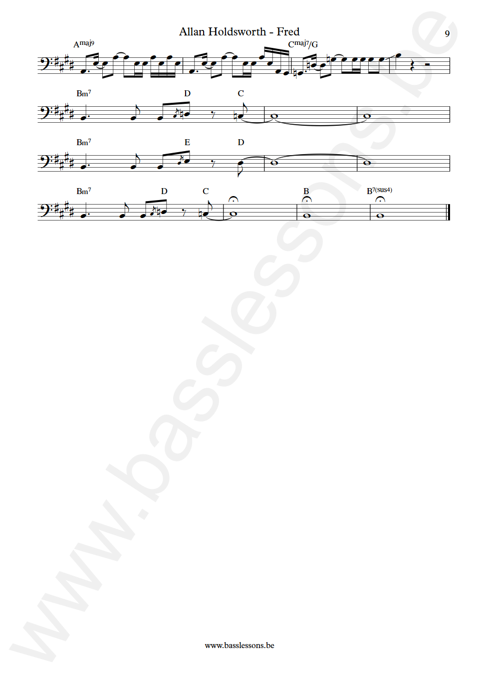 Allan Holdsworth Fred Jimmy Haslip Bass Transcription part 9