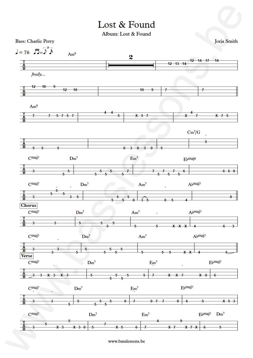 Jorja Smith Lost and Found Charlie Perry Bass Tabs