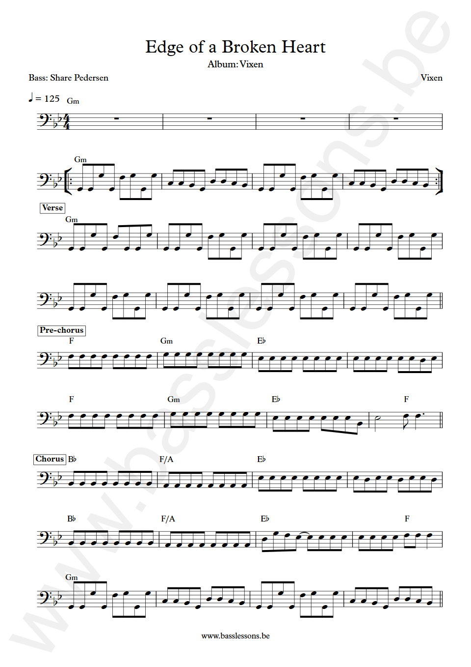 Vixen Edge of a Broken Heart Share Pedersen Bass Transcription