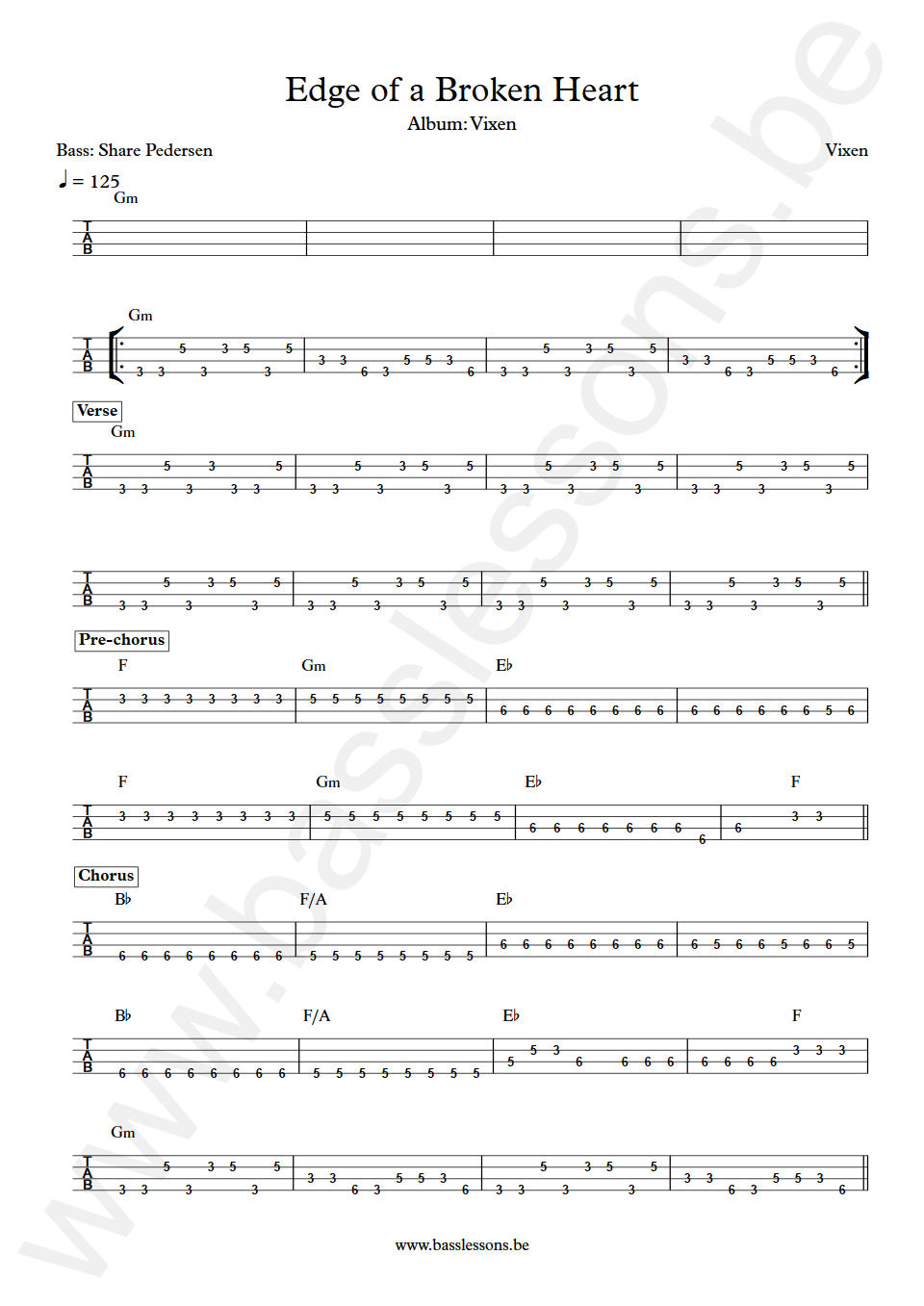 Vixen Edge of a Broken Heart Share Pedersen Bass Tabs