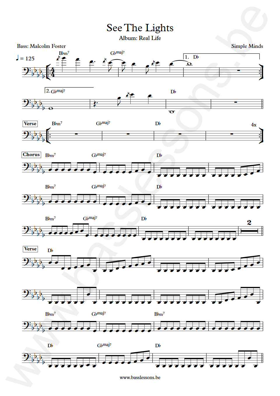 Simple Minds See The Lights Malcolm Foster Bass Transcription