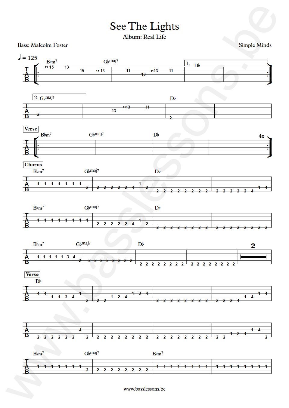 Simple Minds See The Lights Malcolm Foster Bass Tabs