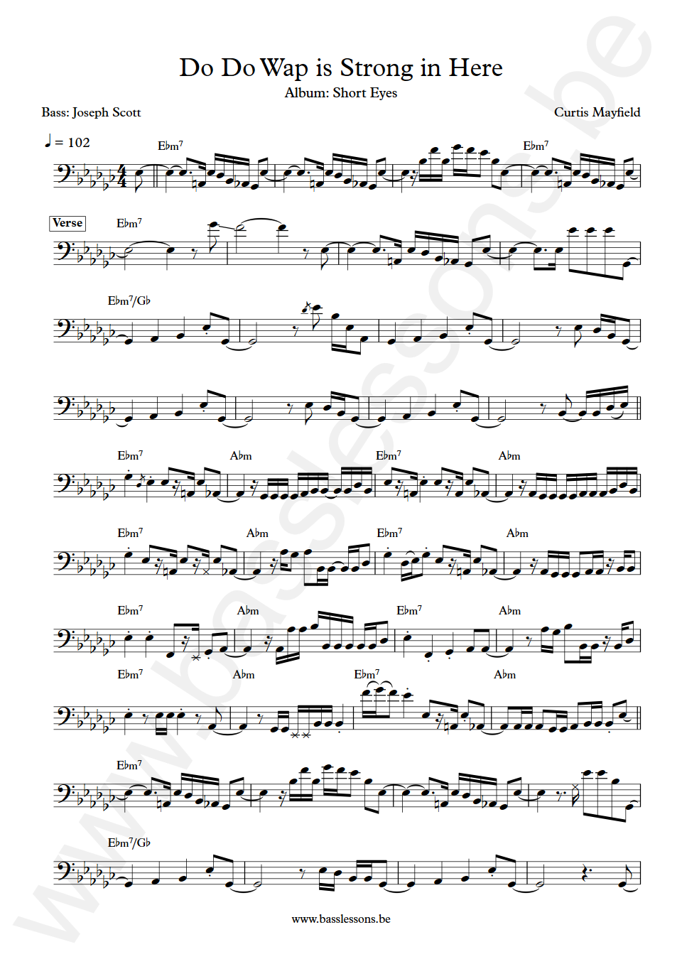 Curtis Mayfield Do Do Wap is Strong in Here Joseph Lucky Scott Bass Transcription
