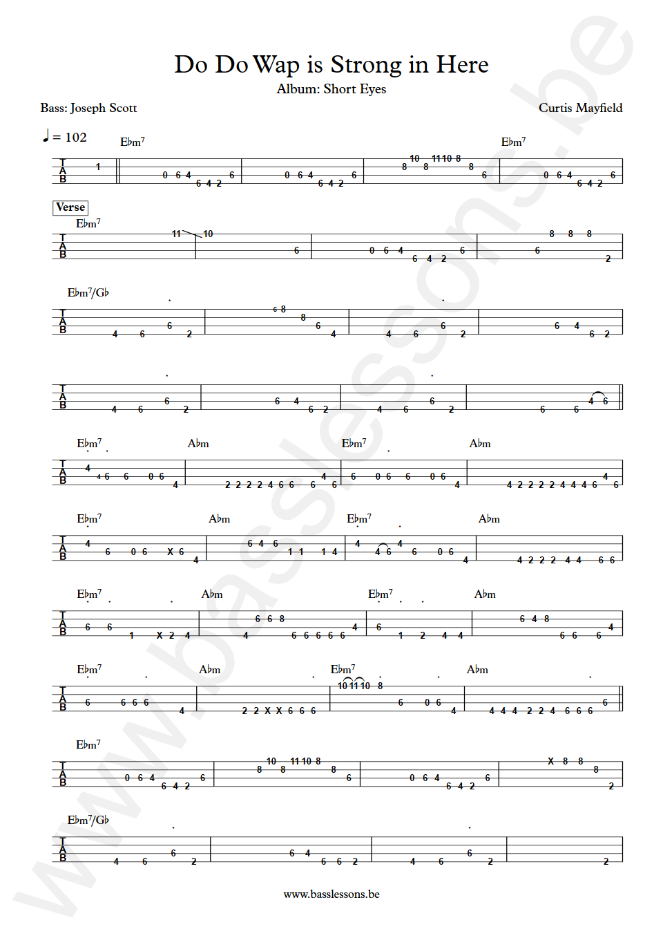 Curtis Mayfield Do Do Wap is Strong in Here Joseph Lucky Scott Bass Tabs