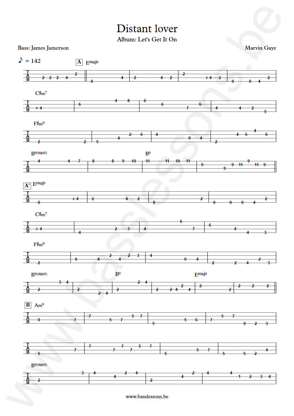 Marvin Gaye Distant lover James Jamerson Bass Tabs