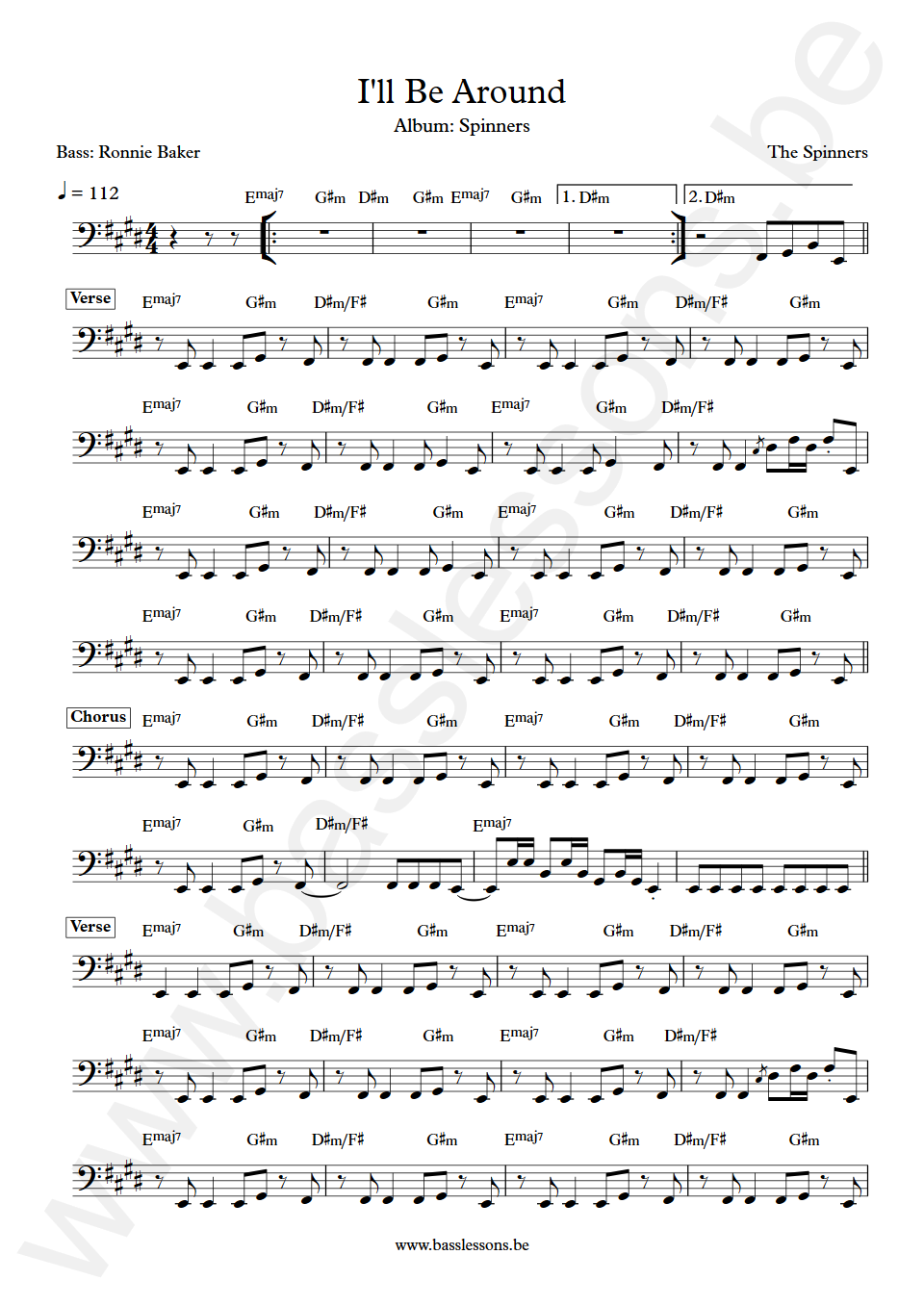 The Spinners I'll Be Around Ronnie Baker Bass Transcription