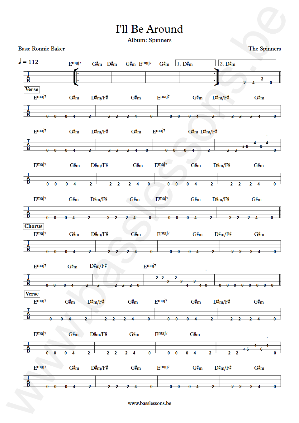 The Spinners I'll Be Around Ronnie Baker Bass Tab