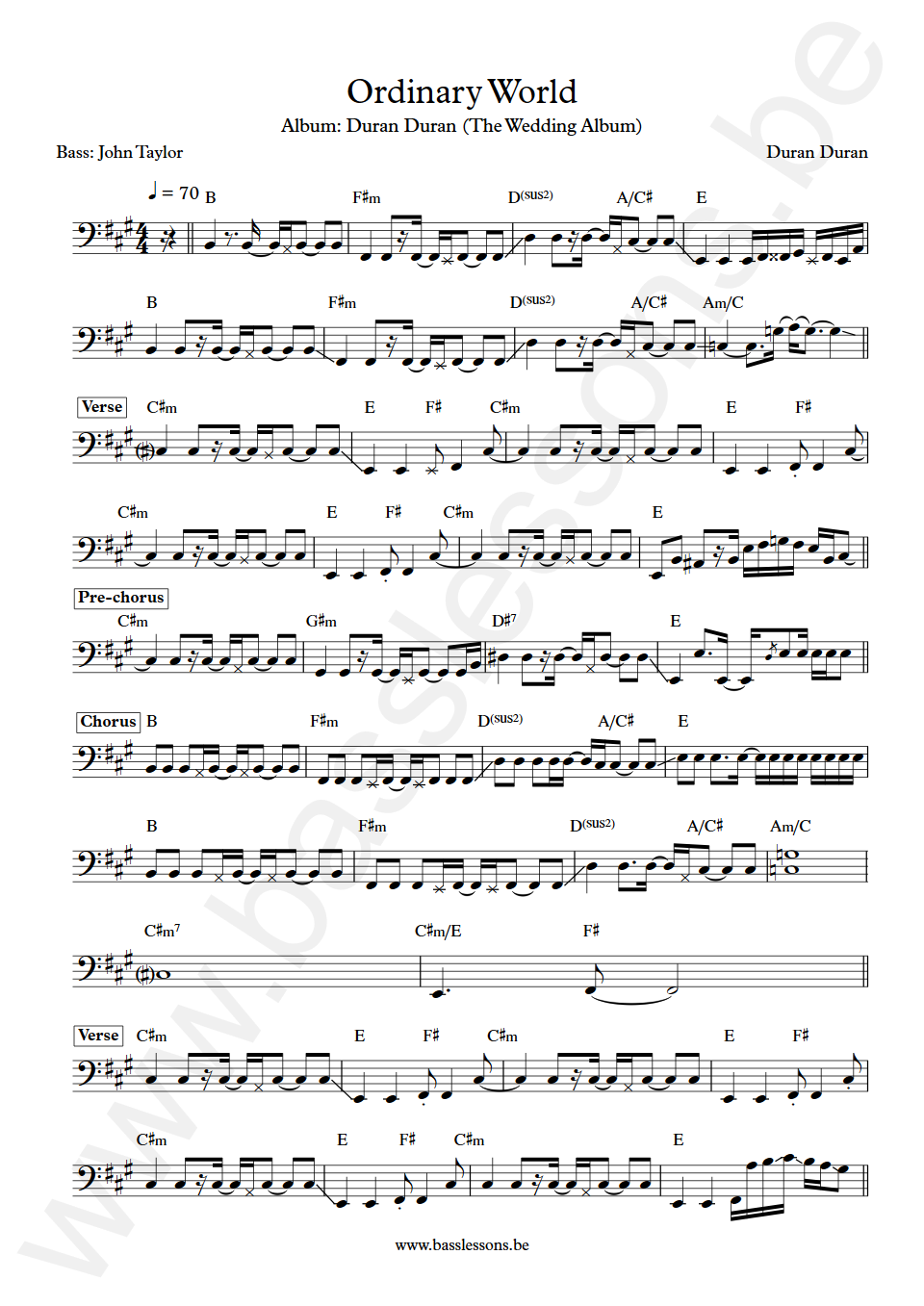 Duran Duran Ordinary World John Taylor Bass Transcription