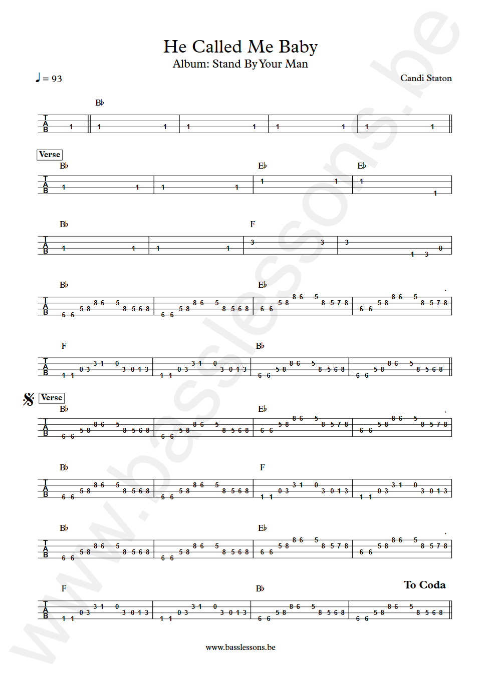 Candi Staton He Called Me Baby Bass Tabs