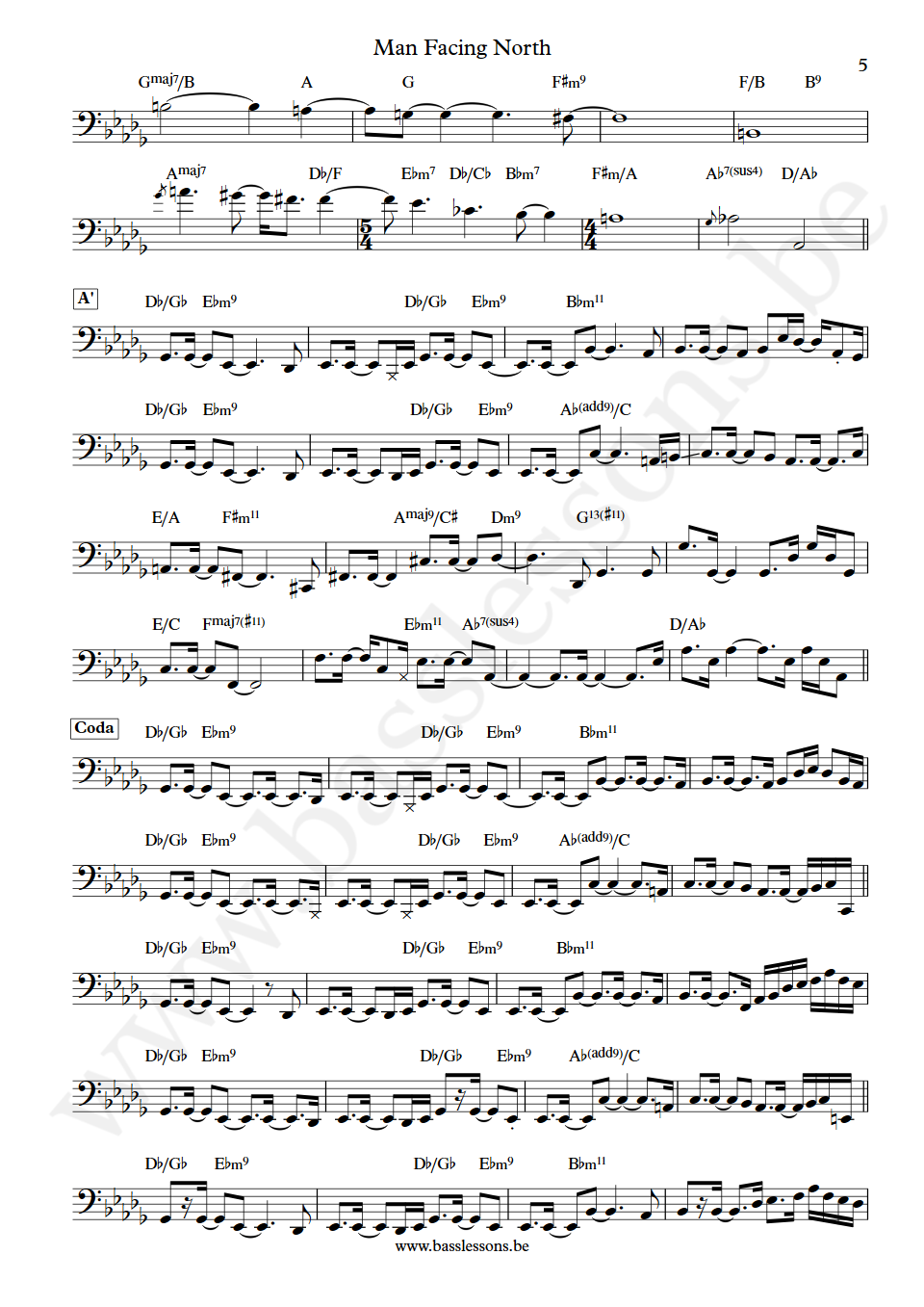Yellowjackets Man facing north Jimmy Haslip bass Transcription part 5