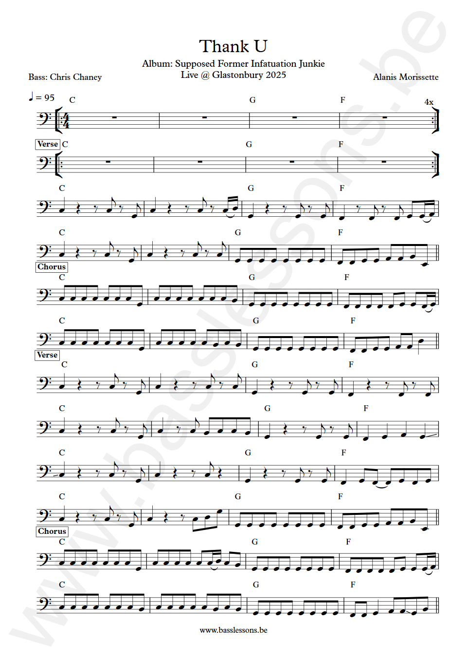 Alanis Morissette Thank U Chris Chaney  Bass Transcription