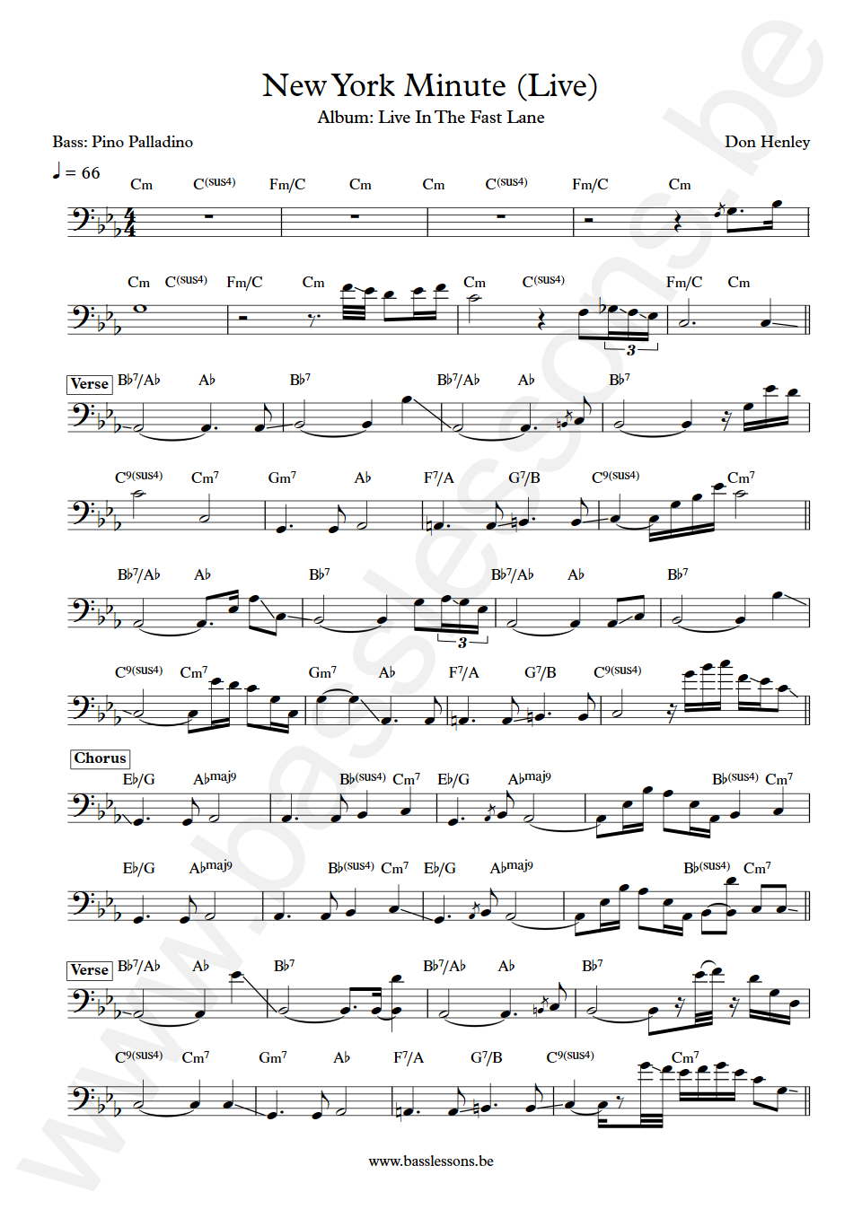 Don Henley New York Minute (Live) Pino Palladino Bass Transcription