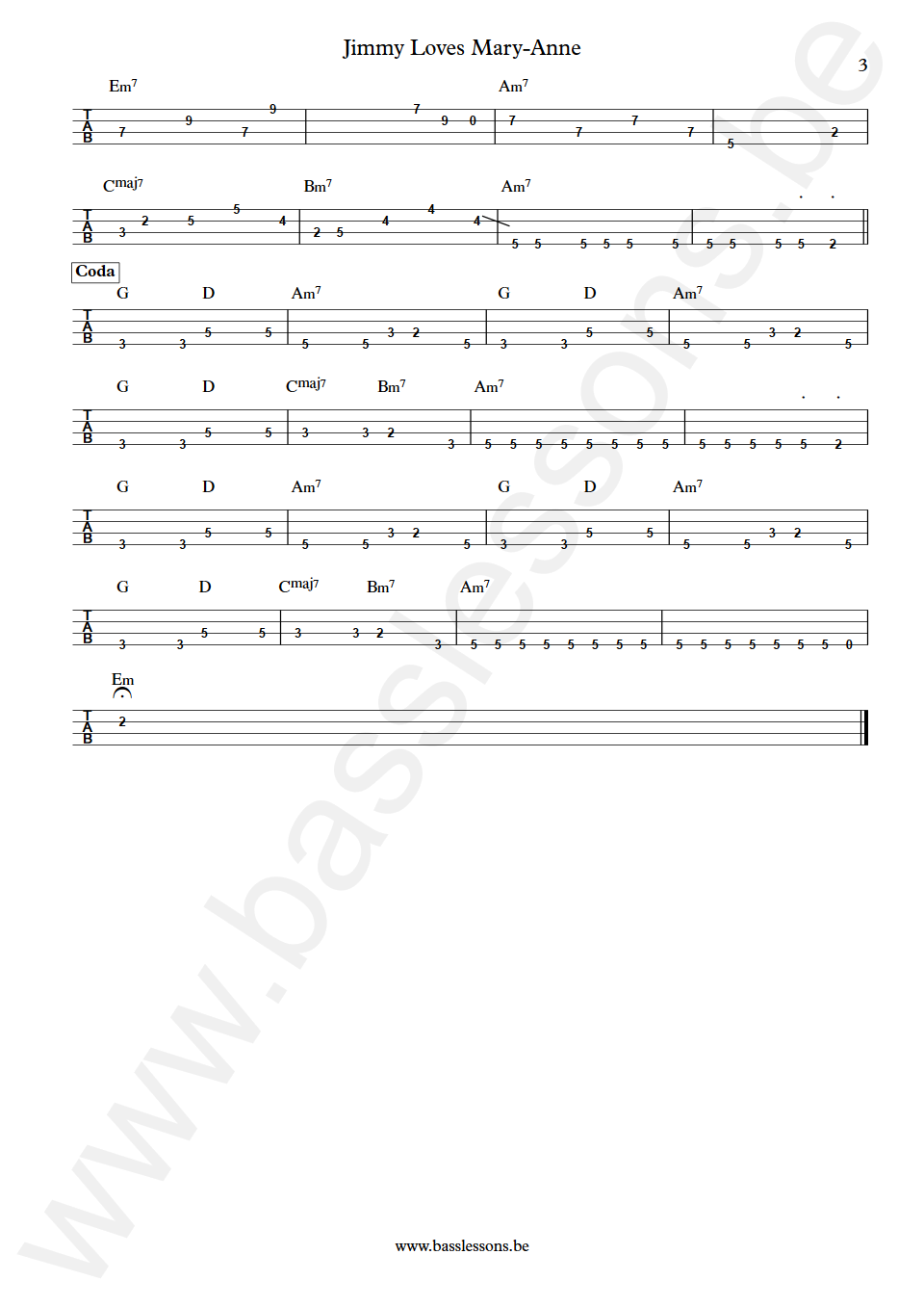 Looking Glass Jimmy Loves Mary-Anne Pieter Sweval Bass Tabs part 3