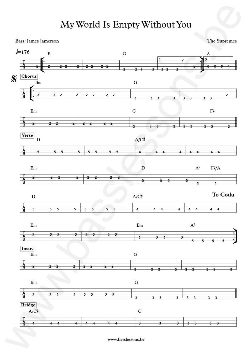 The Supremes My World Is Empty Without You James Jamerson  Bass Tabs