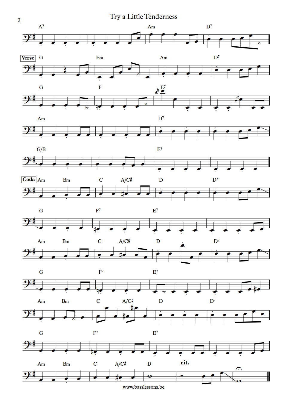 Pip Millett Try a Little Tenderness Lester Duval Bass Transcription part 2