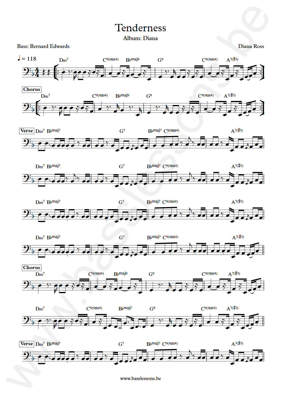 Diana Ross Tenderness Bernard Edwards Bass Transcription