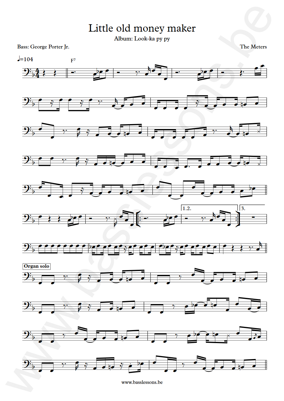 The Meters Little old Money maker George Porter Jr. Bass Transcription