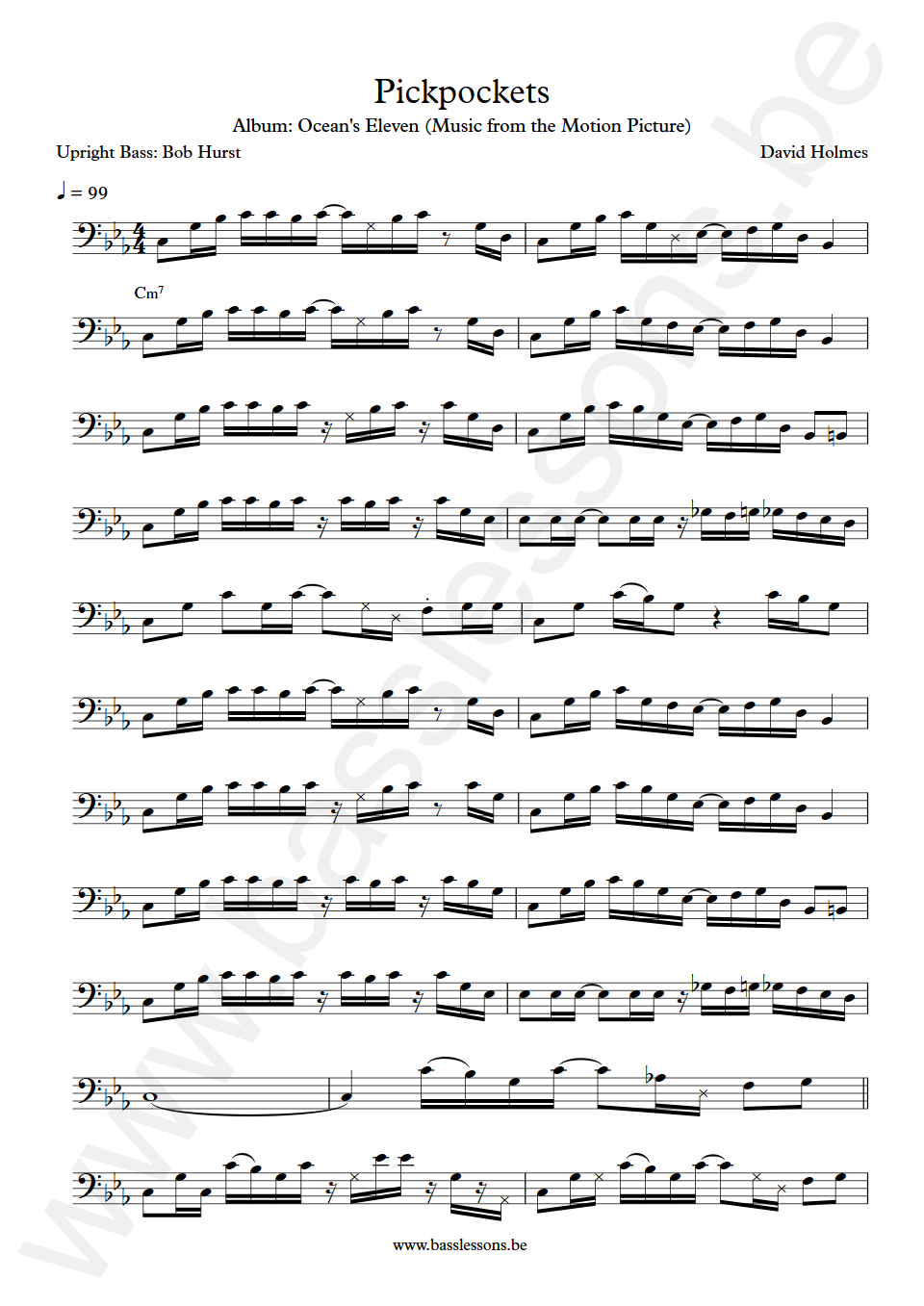 David Holmes Pickpockets Robert Hurst upright Bass Transcription