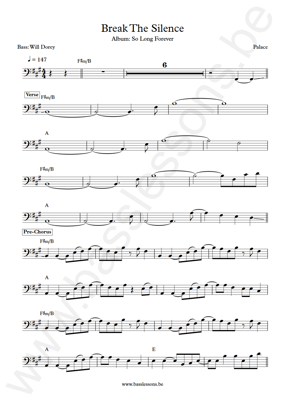 Palace Break The Silence Will Dorey Bass Transcription