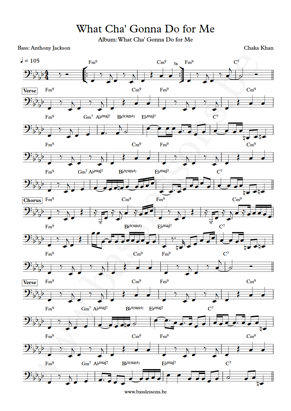 Chaka Khan What Cha Gonna Do for Me Anthony Jackson Bass Transcription