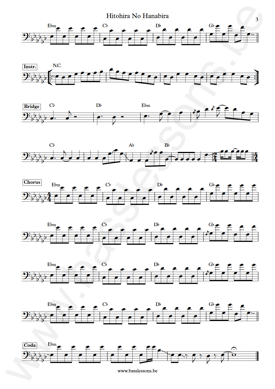 Stereopony Hitohira No Hanabira Nohana Kitajima Bass Transcription part 3