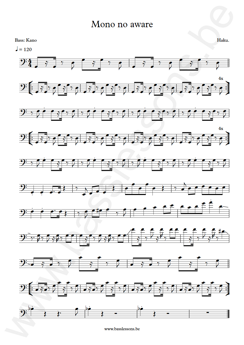 Haku. Mono no aware Kano Bass Transcription