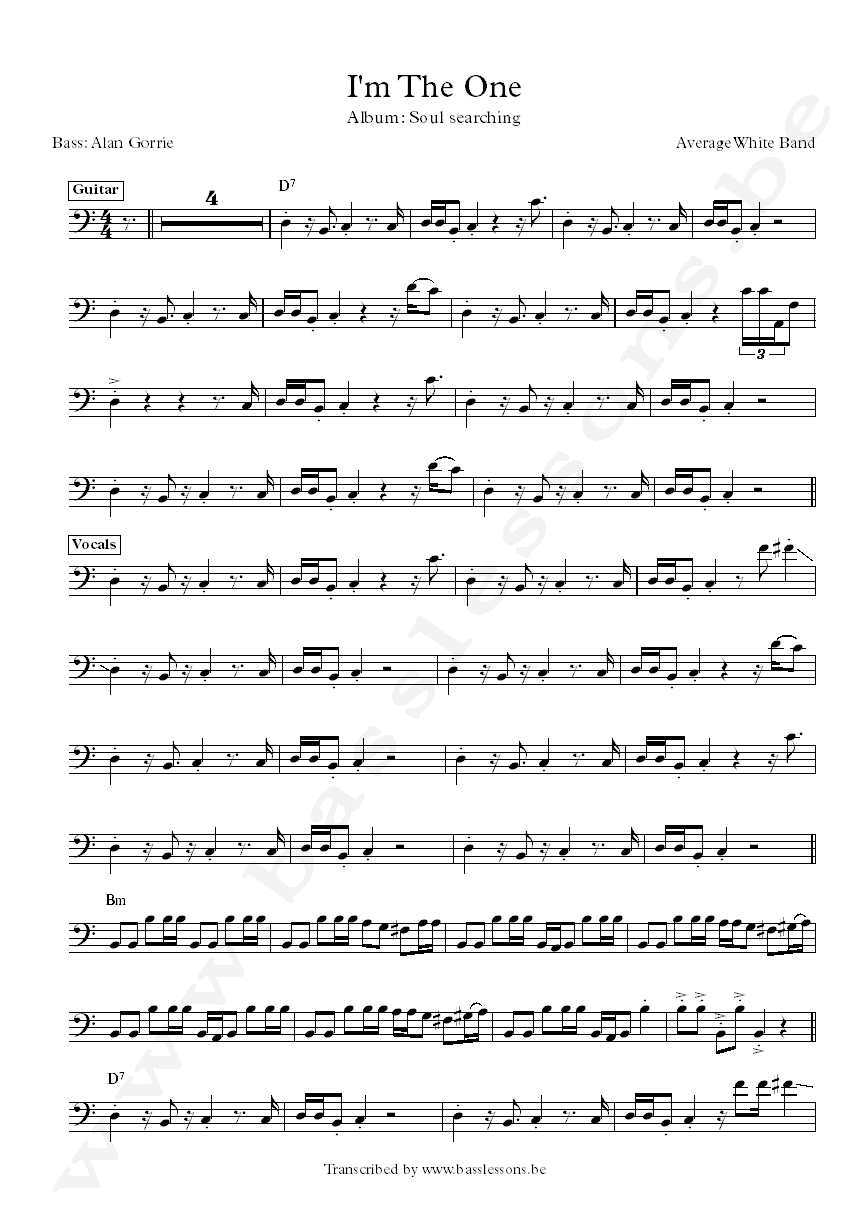 Average white band im the one bass transcription