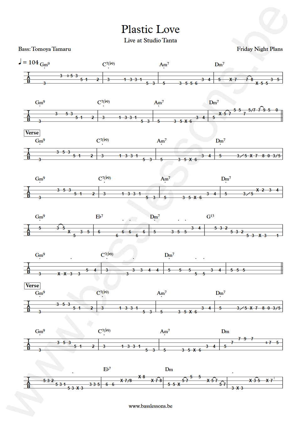 Friday Night Plans Plastic Love Tomoya Tamaru Bass Tabs