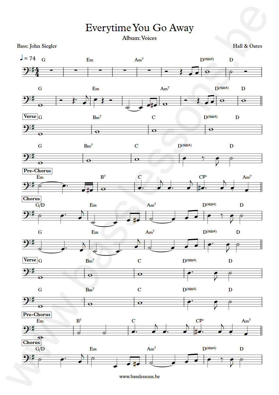 Hall & Oates Everytime You Go Away John Siegler Bass Transcription