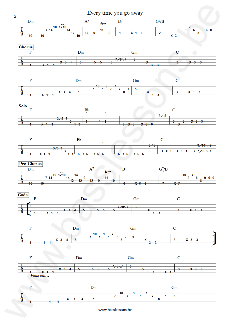 Paul Young Everytime you go away Pino Palladino Bass Tabs part 2