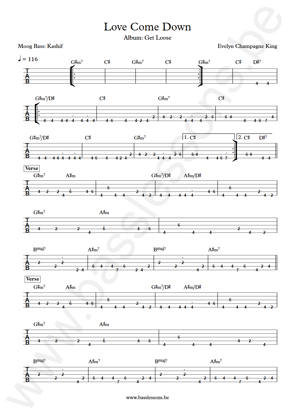 Evelyn Champagne King Love Come Down Kashif Bass Tabs