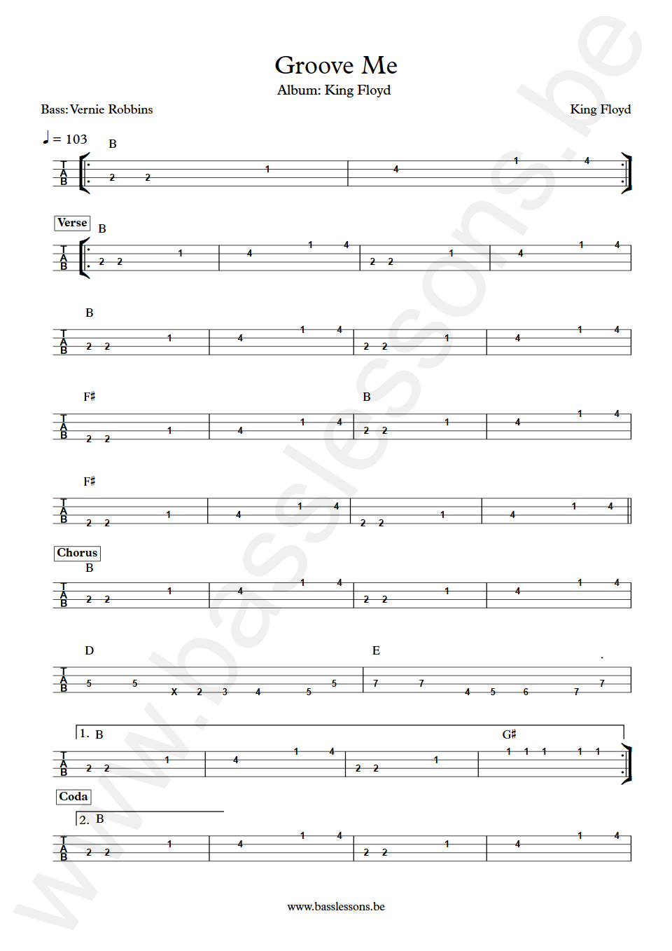 King Floyd Groove Me Vernie Robbins Bass Tabs