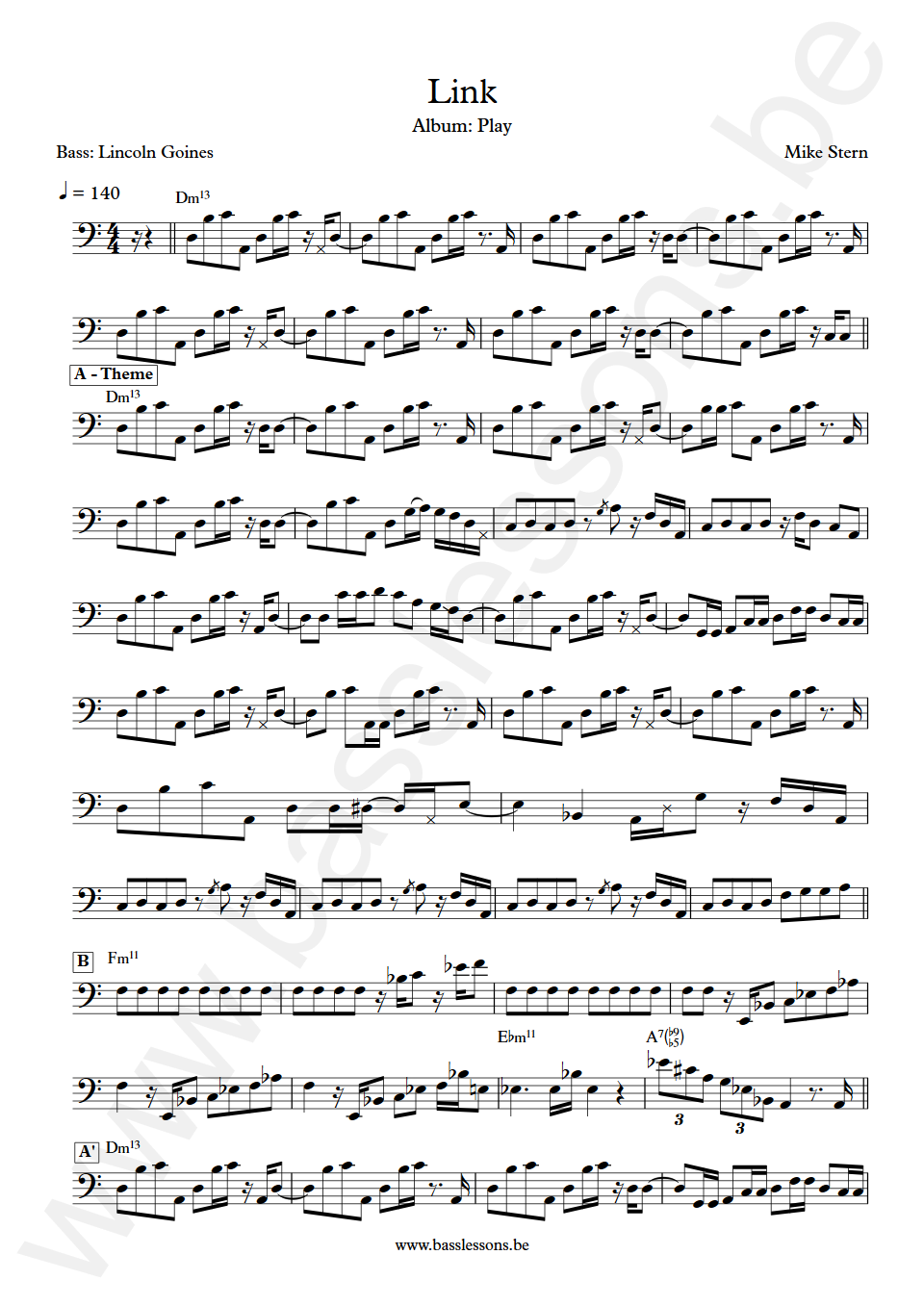 Mike stern Link Lincoln Goines Bass Transcription