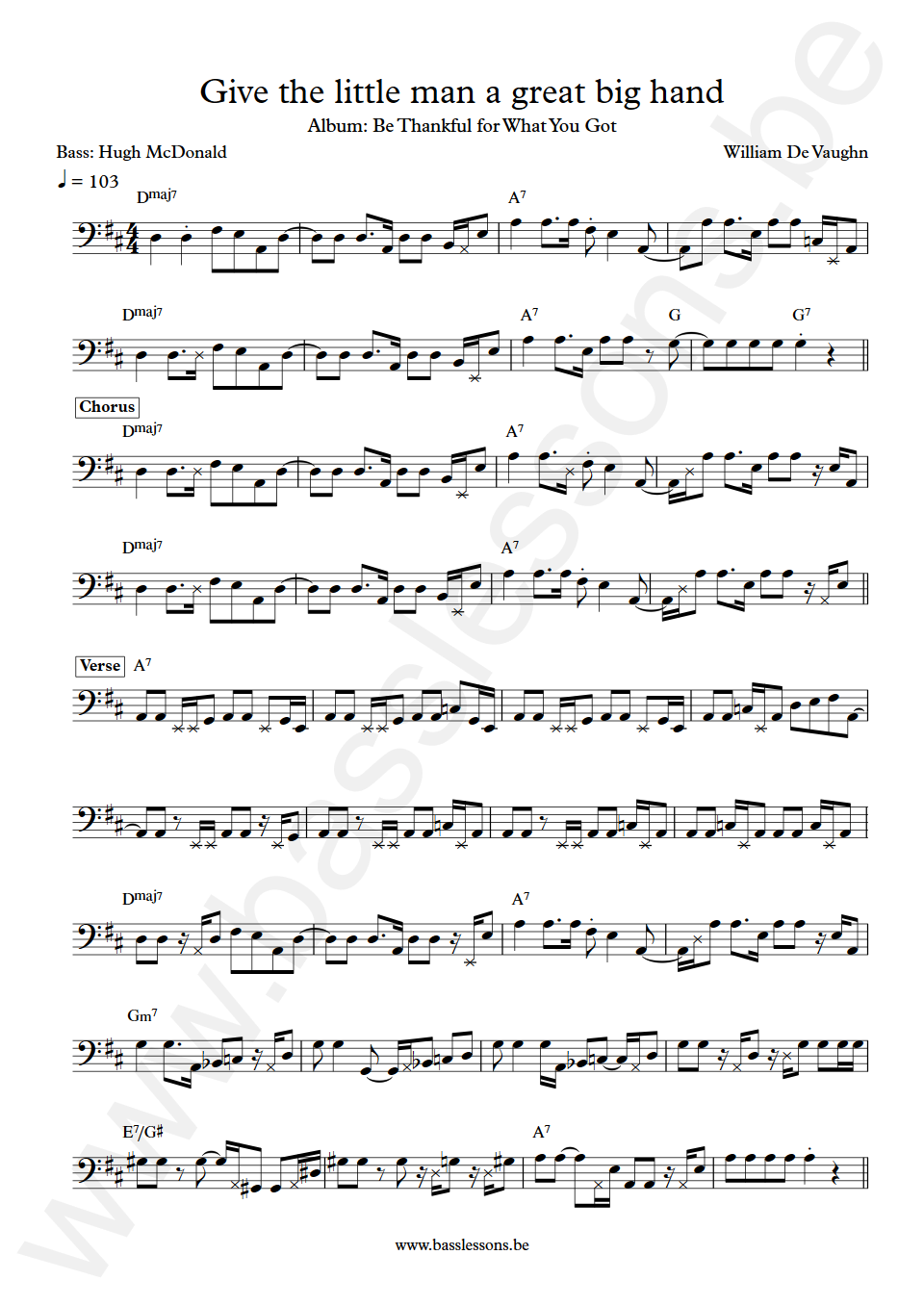 William De Vaughn Give the little man a great big hand Hugh McDonald Bass Transcription