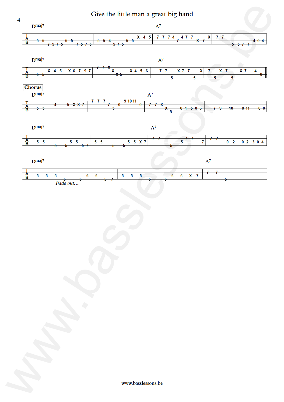 William De Vaughn Give the little man a great big hand Hugh McDonald Bass Tabs part 4