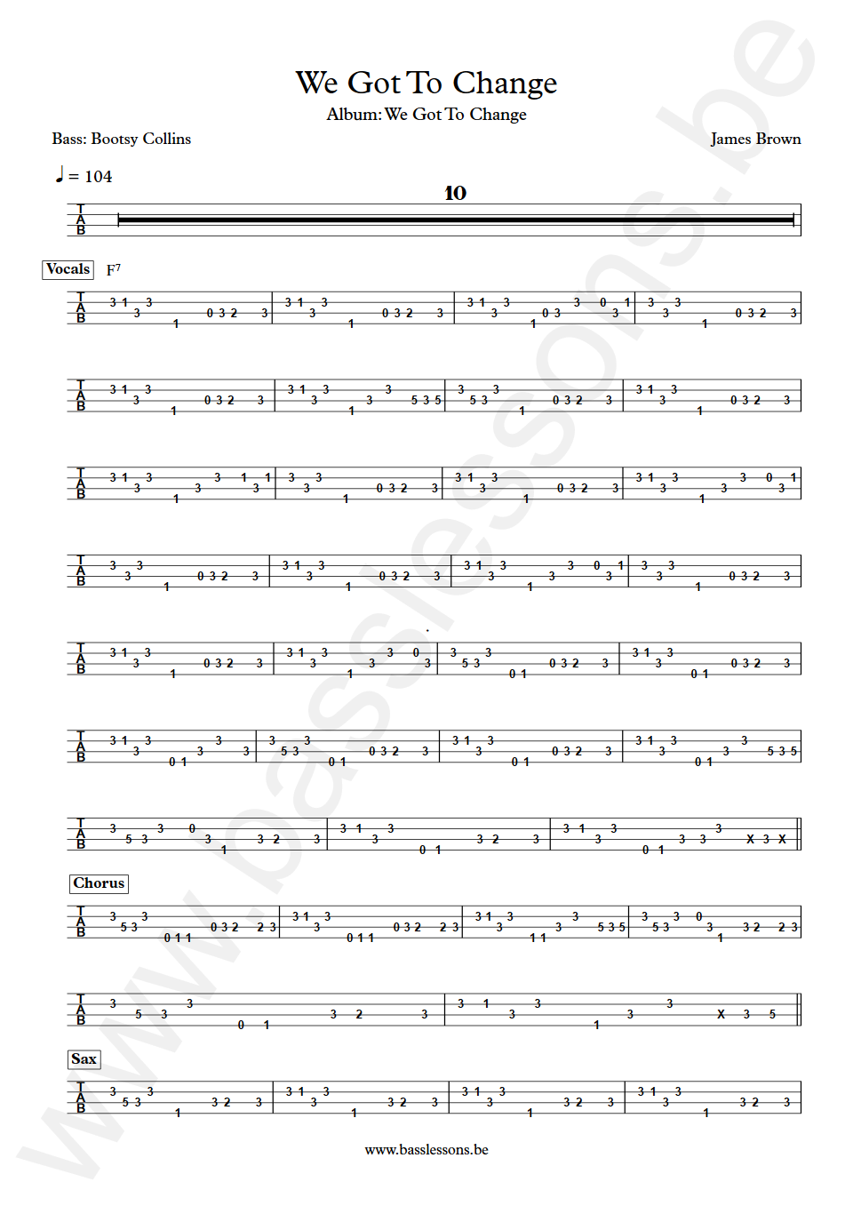 James Brown We Got To Change Bootsy Collins Bass Tabs