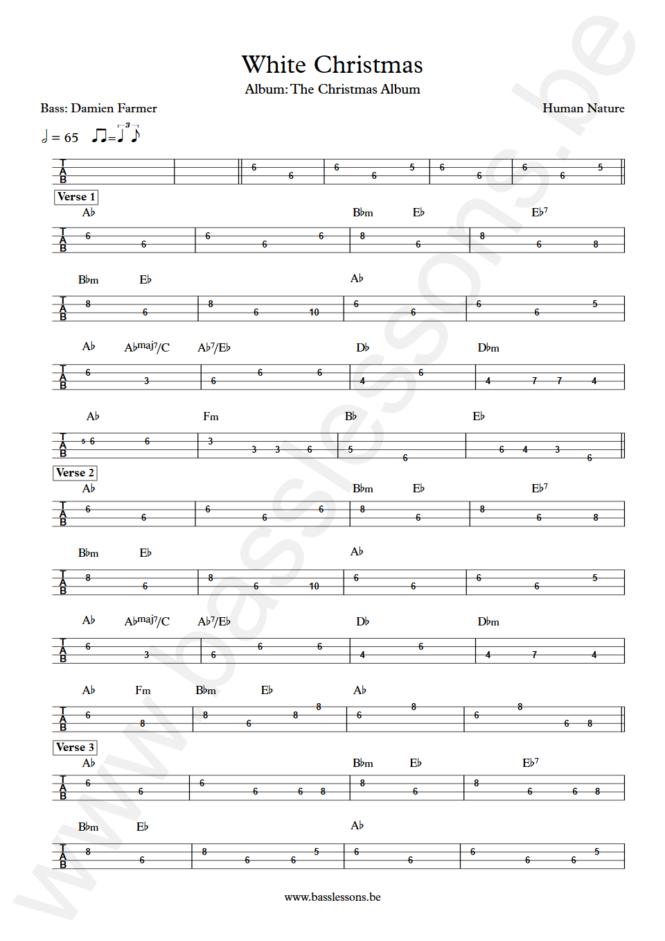 Human Nature White Christmas Damien Farmer Bass Tabs