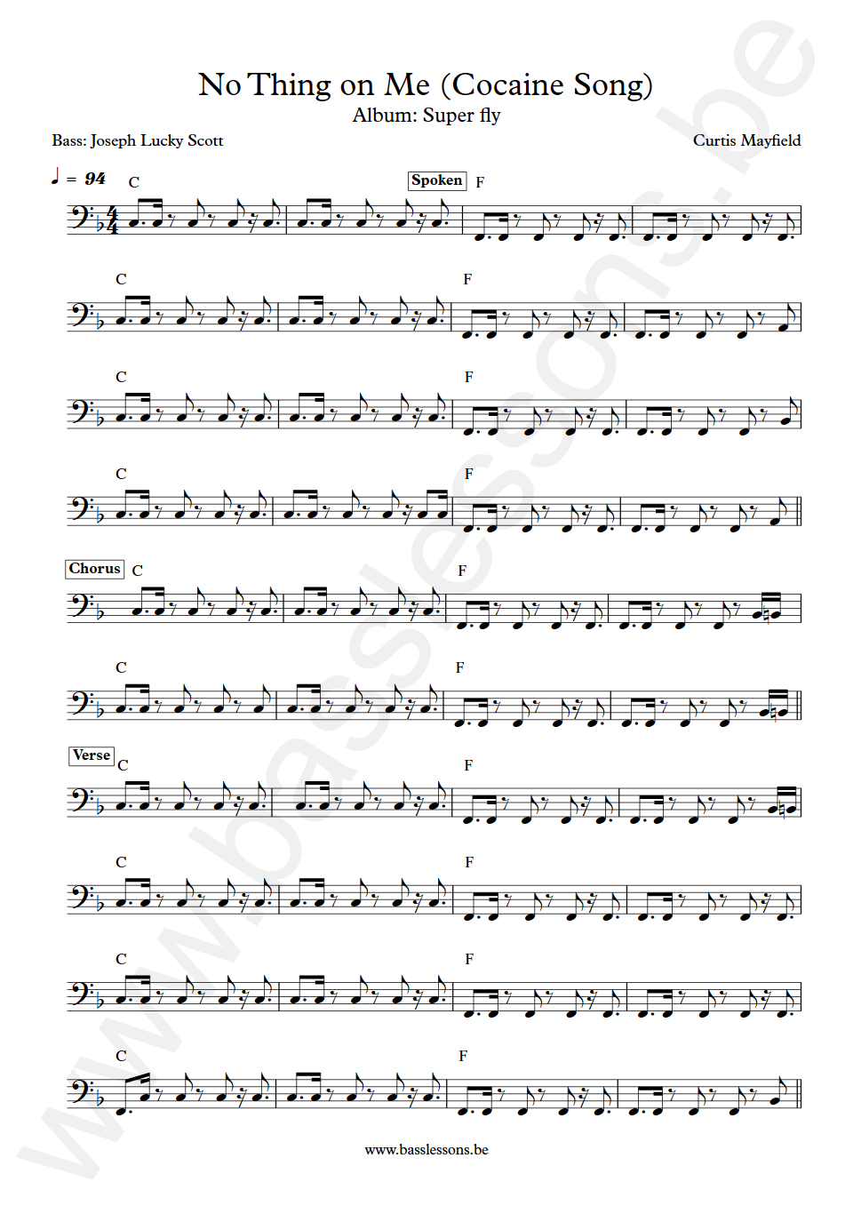 Curtis Mayfield No Thing On Me Joseph Lucky Scott Bass Transcription