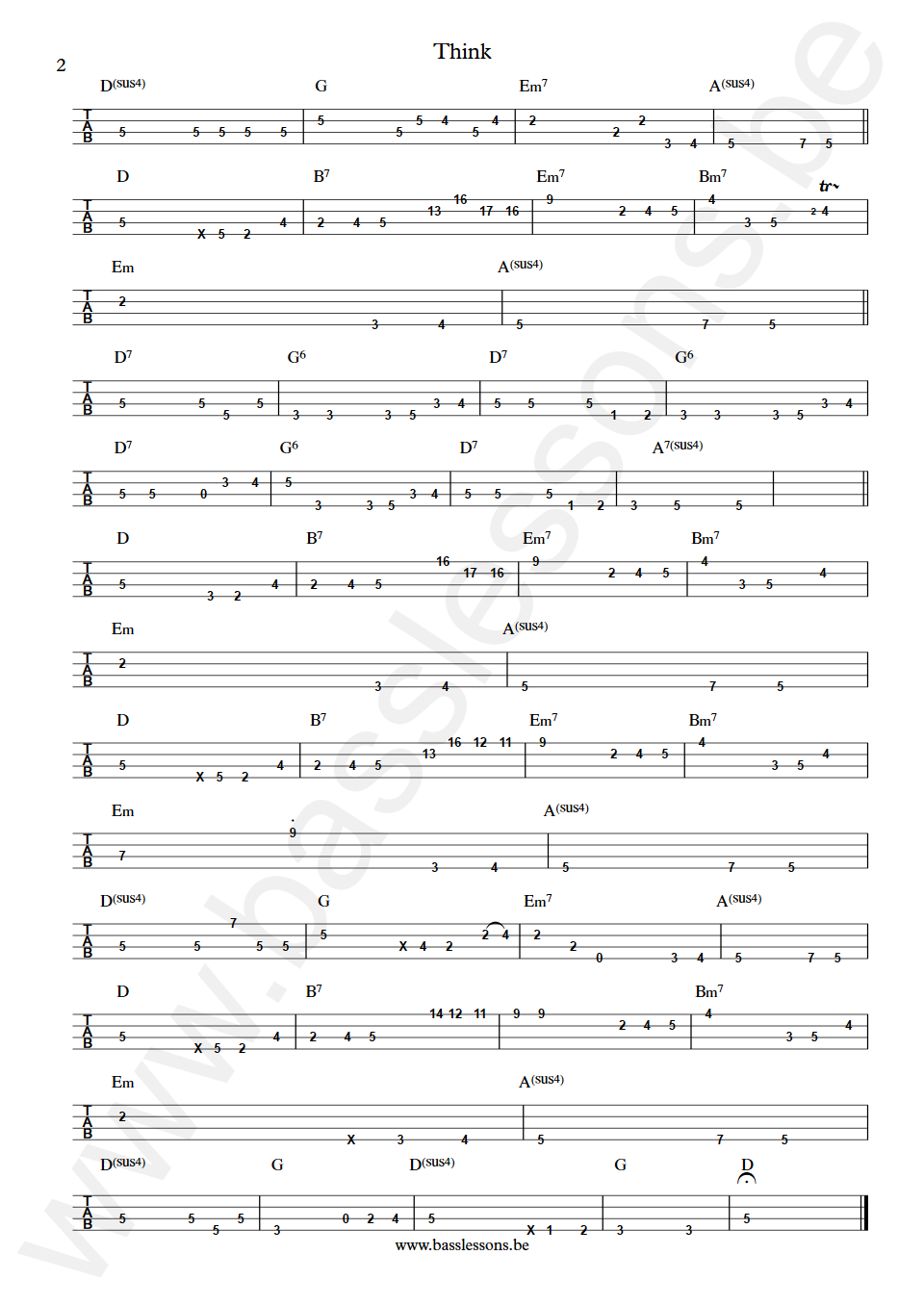 Curtis Mayfield Think  Bass Tabs part 2