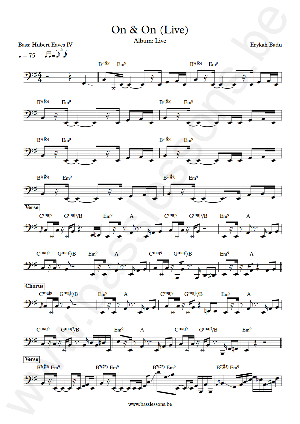 Erykah Badu On and On (Live) Hubert Eaves IV Bass Transcription