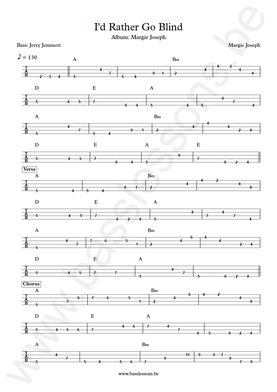 Margie Joseph Id Rather Go Blind Jerry Jemmott Bass Tabs